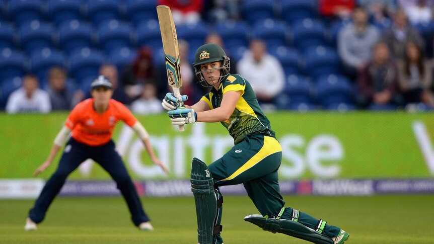 Australia's Elyse Villani bats against England in Women's Ashes T20 in Cardiff in 2015.