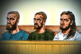 Sketch of three men arrested on suspicion of plotting a terror attack in Melbourne in November.