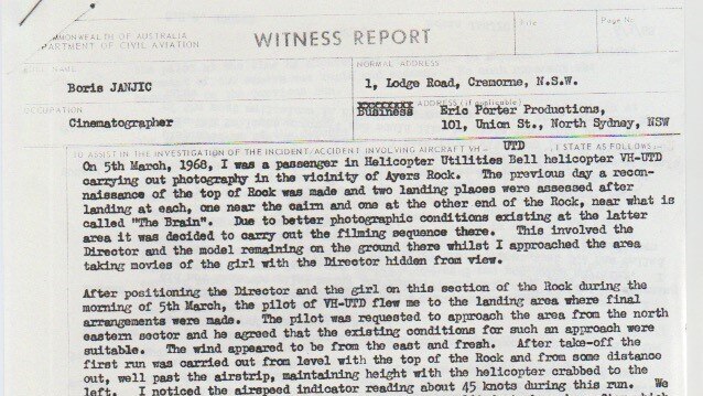 Typed witness report into helicopter crash by Boris Janjic.