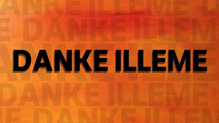 The word 'danke illeme' is written in a block sans serif font in black with an orange gradient background.