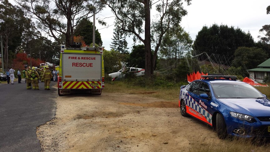 Emergency services at the scene of a light plane crash in Lawson