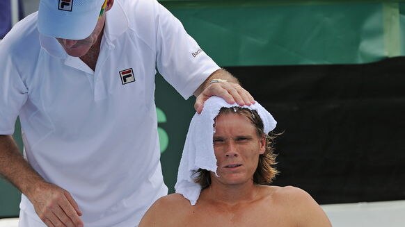 World of hurt...Peter Luczak dropped both his singles rubbers as Australia crashed to Belgium.