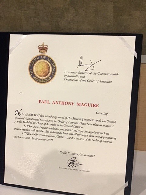An OAM certificate for Paul Maguire