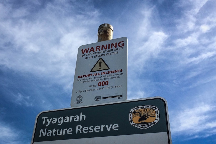 Warning sign at Tyagarah Nature Reserve