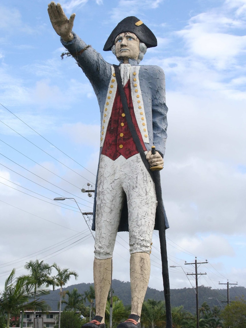 A large statue of Captain Cook in Cairns.