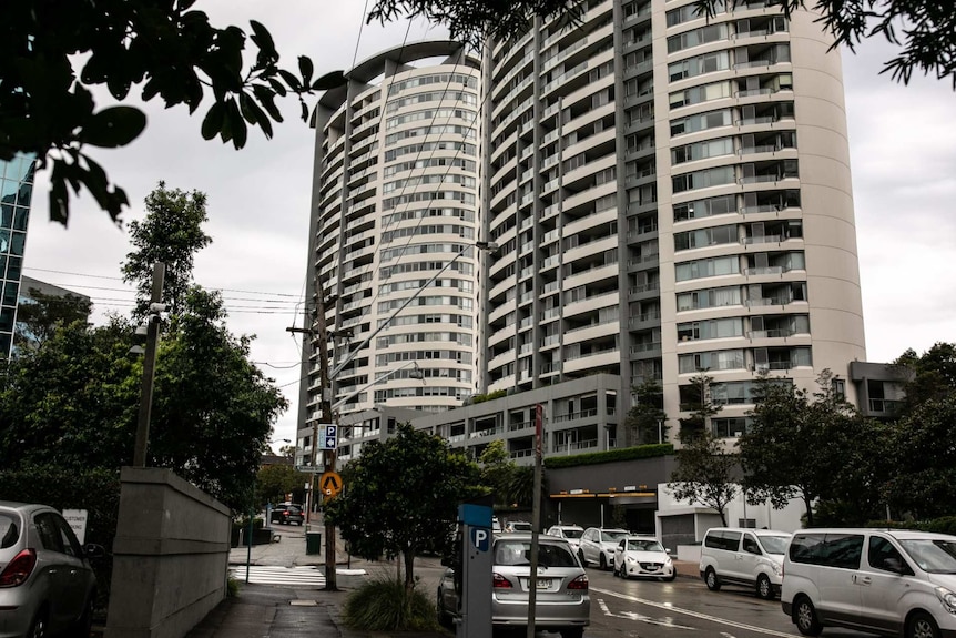 a street showing apartment blocks