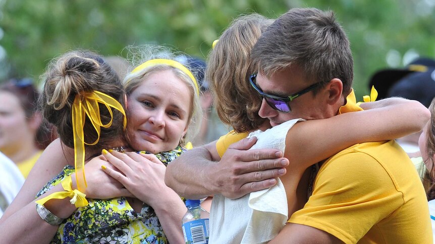 Family at a memorial service for Stephanie Scott