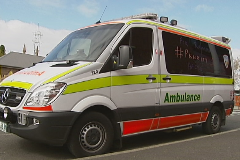 Slogans on the windows of an ambulance