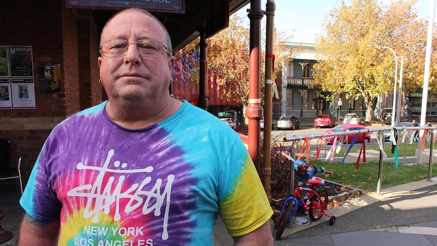 Abuse survivor Tony Wardley stands on a street in Ballarat.