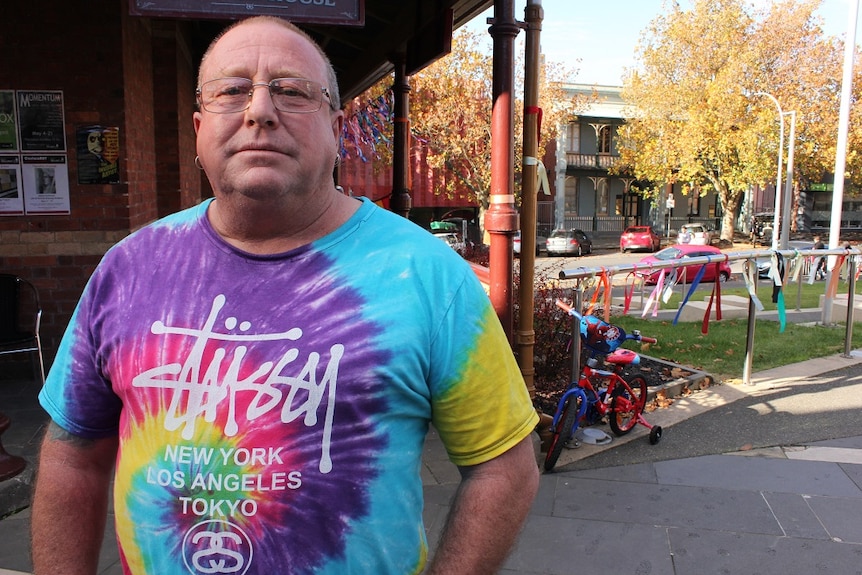 Abuse survivor Tony Wardley stands on a street in Ballarat.