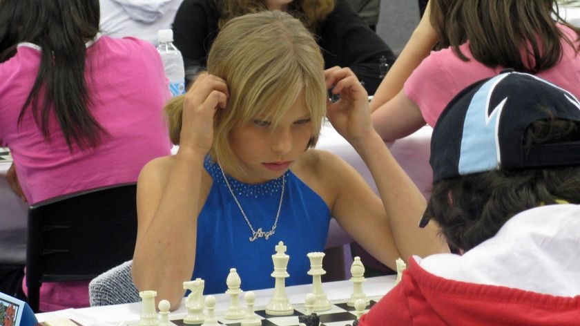 Young chess player Natasha Bortsova at the national titles in Hobart.