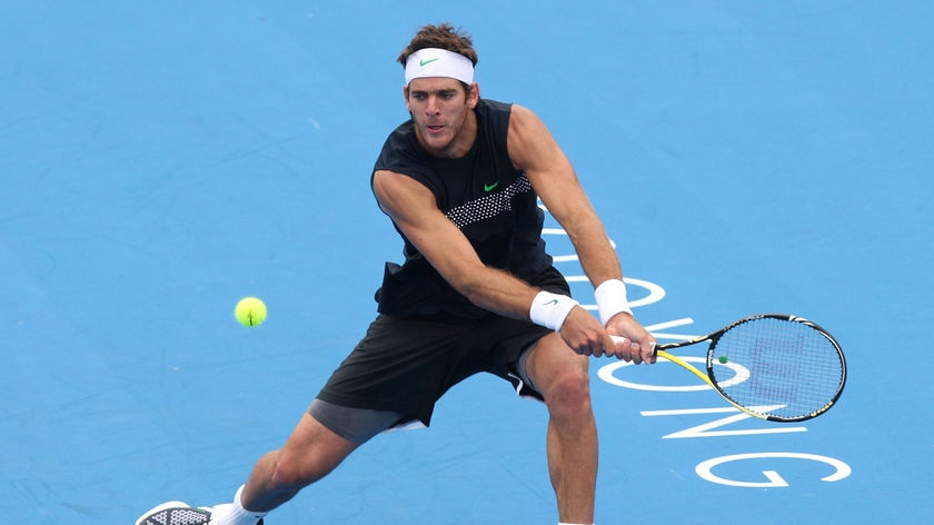 Impressive start ... Juan Martin Del Potro plays a backhand in his straight sets victory over Ivan Ljubicic