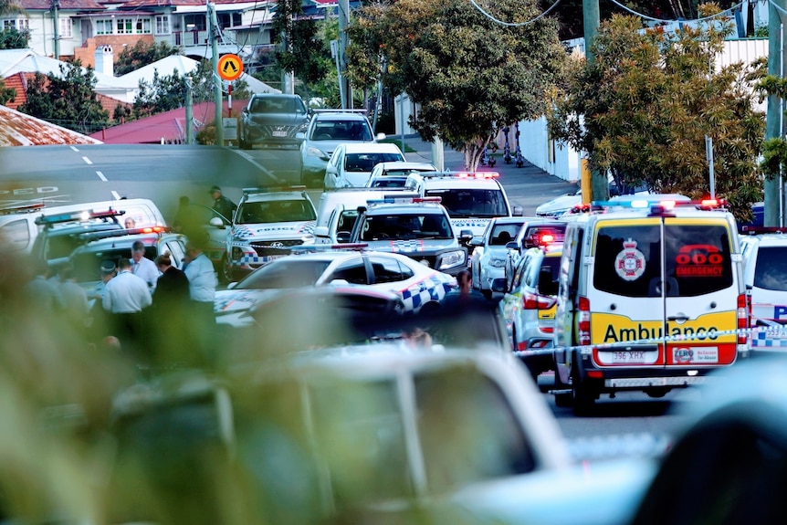 Police cars and ambulances in South Brisbane