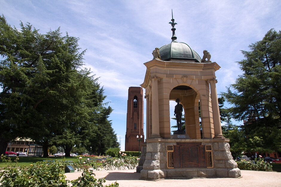 A war memorial in a park