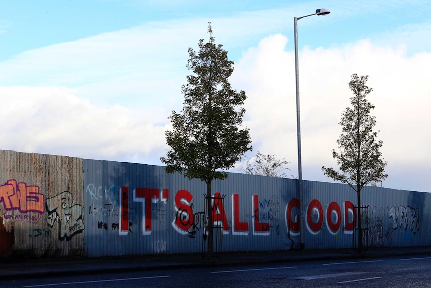 One of the walls which divide Catholic and Protestant communities in Northern Ireland.