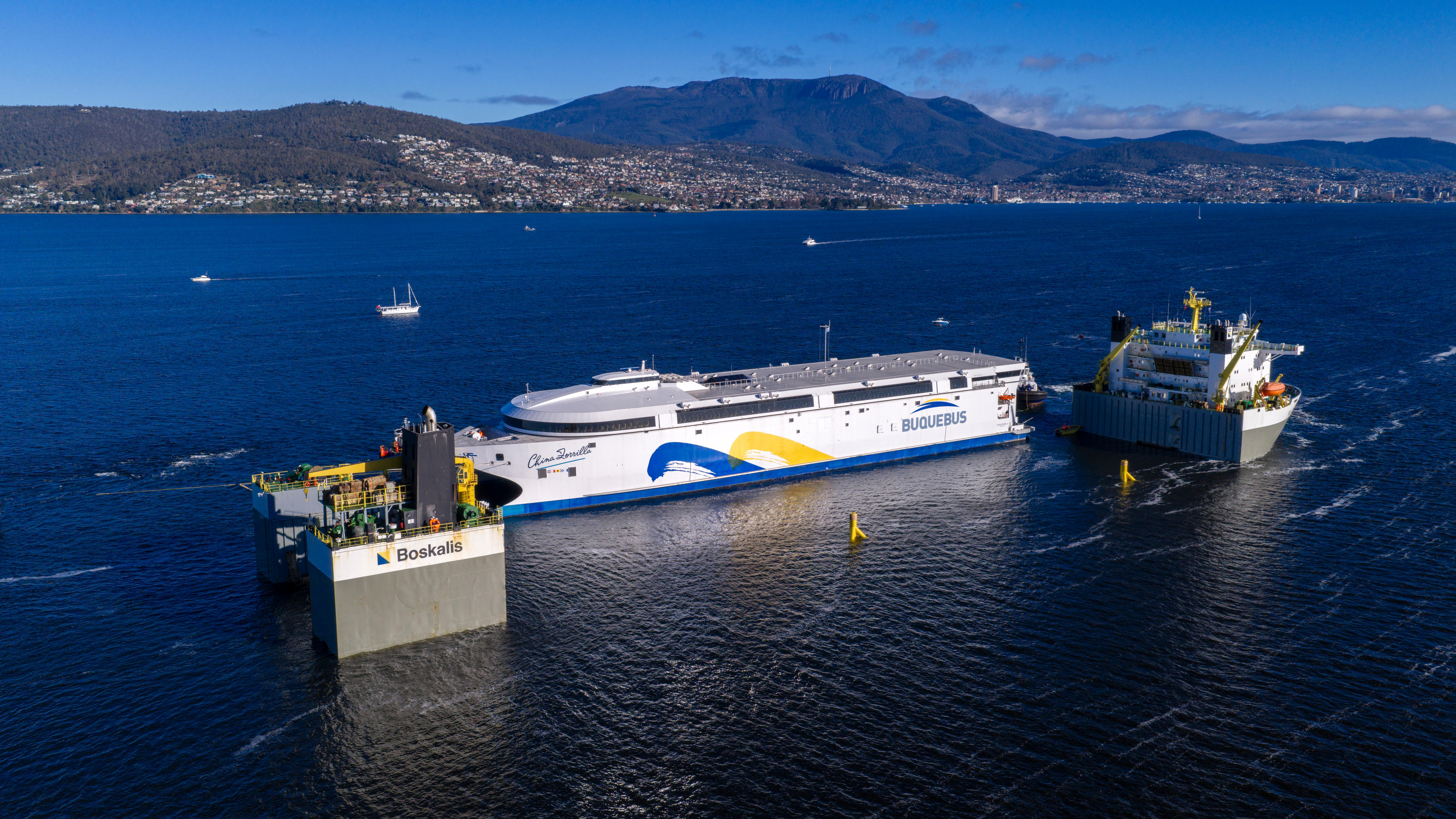 Slow-motion big ship lift operation thrills spectators in Hobart