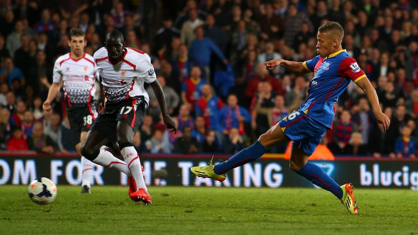 Crystal Palace's Dwight Gayle scores the equaliser against Liverpool at Selhurst Park.