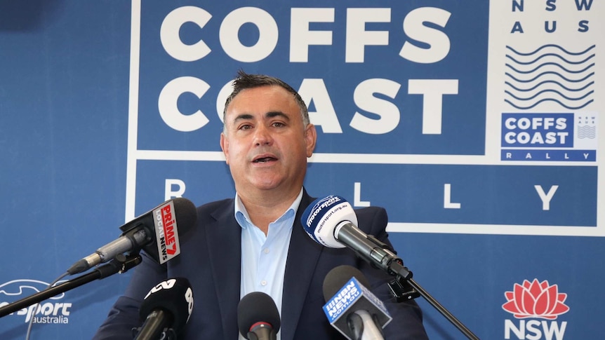 John Barilaro at press conference in Coffs Harbour, NSW