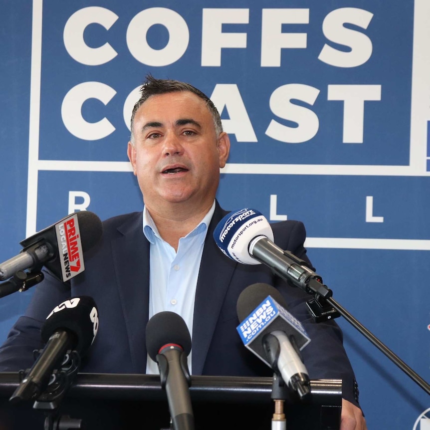 John Barilaro at press conference in Coffs Harbour, NSW