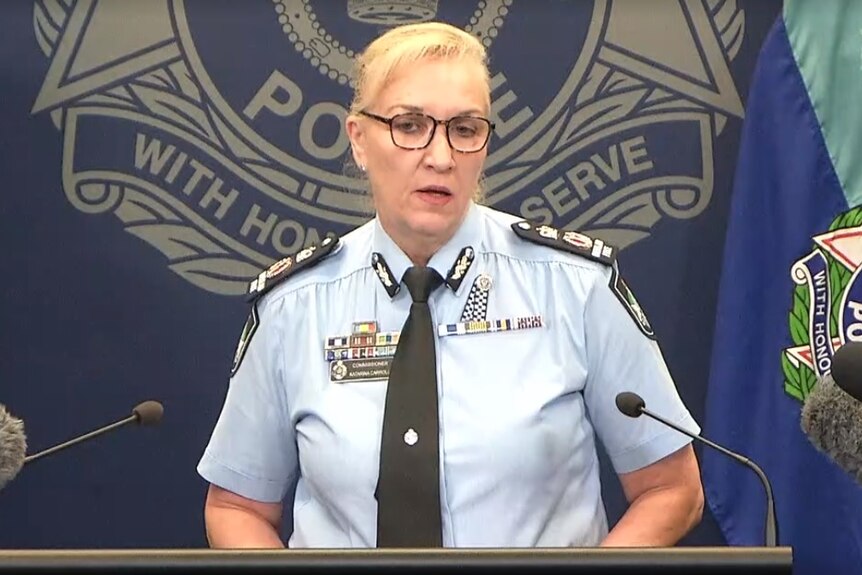 Queensland Police Commissioner Katarina Carroll at press conference on shooting of two officers