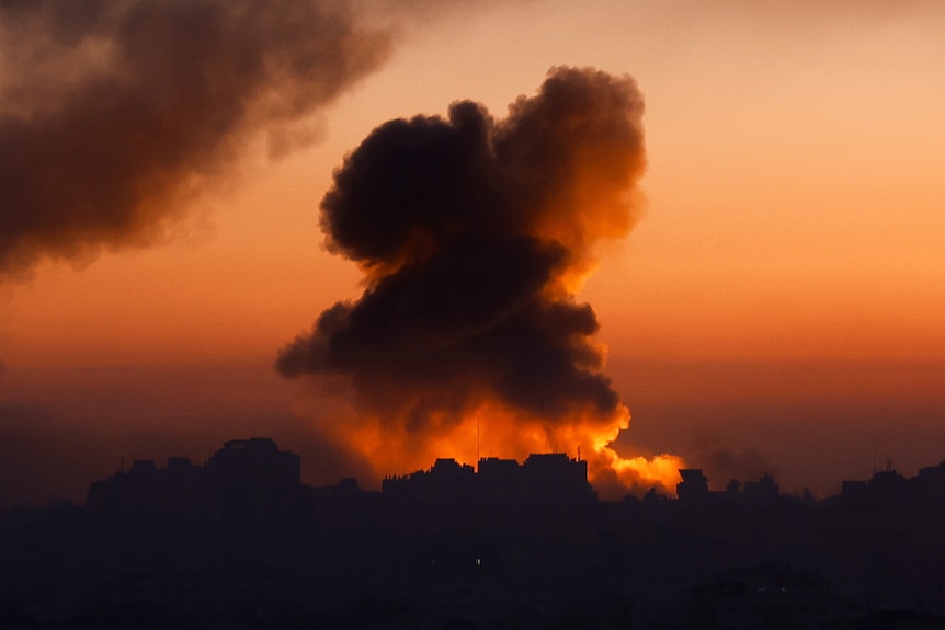 Smoke is coming from Gaza following Israeli strikes.