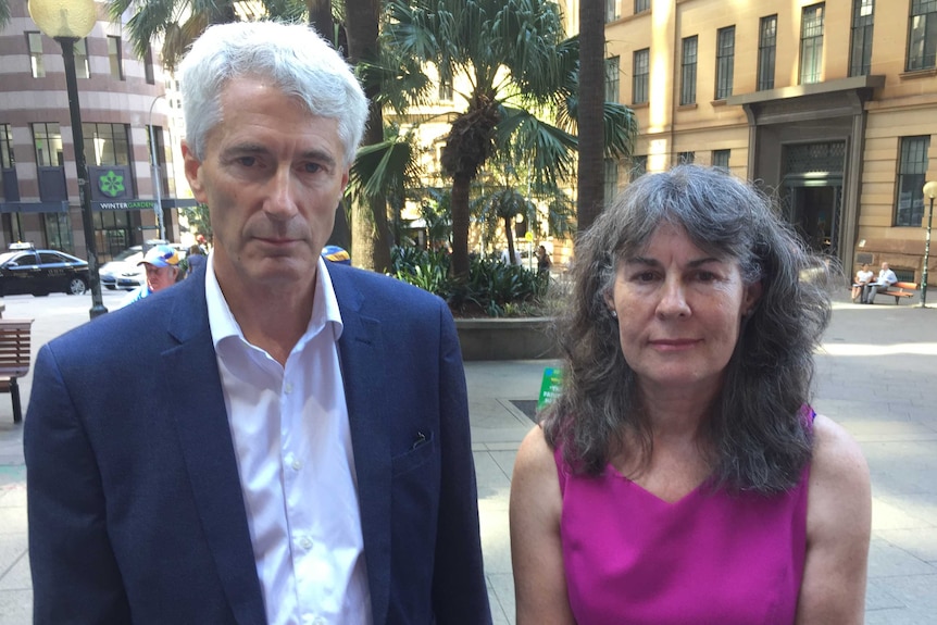 Anthony and Chrissie Foster outside the Royal Commission into Institutional Responses to Child Sexual Abuse in 2017.