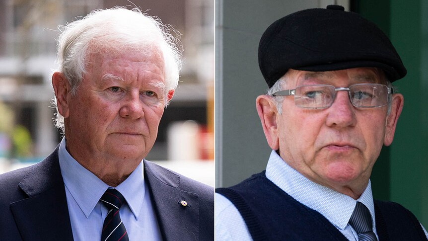 A composite image of Denis Glennon in a navy jacket outside court and Don Spiers wearing a black flat cap and navy vest.