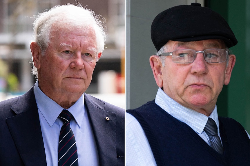 A composite image of Denis Glennon in a navy jacket outside court and Don Spiers wearing a black flat cap.