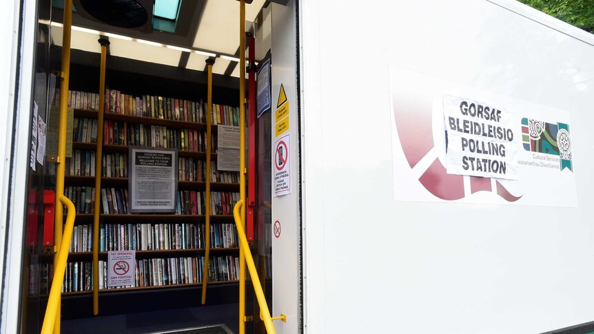 A mobile library was used as a temporary polling station in Trecwn, Wales.