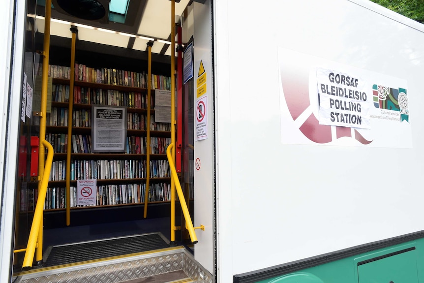 A mobile library was used as a temporary polling station in Trecwn, Wales.