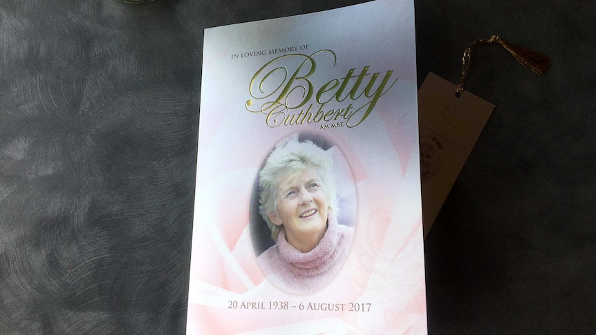 Front cover of the order of service brochure given to mourners at the funeral of Olympic champion Betty Cuthbert.