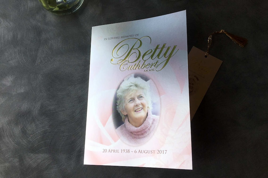 Front cover of the order of service brochure given to mourners at the funeral of Olympic champion Betty Cuthbert.