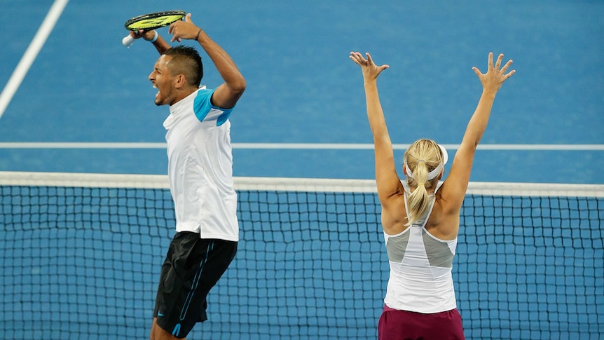 Nick Kyrgios and Daria Gavrilova celebrate Hopman Cup victory