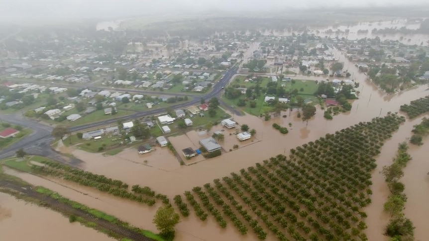 Floodwaters after heavy rainfall over the Queensland town of Inglewood