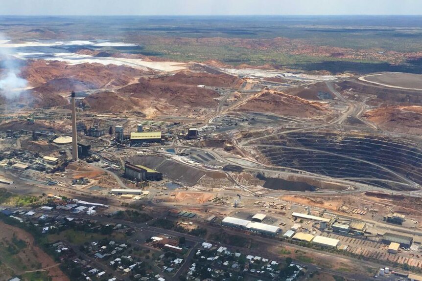 Aerial view of mines in an outback town