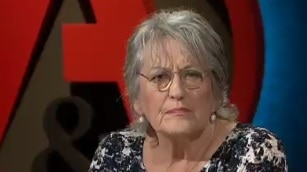 Germaine Greer looks at the camera on Q&A