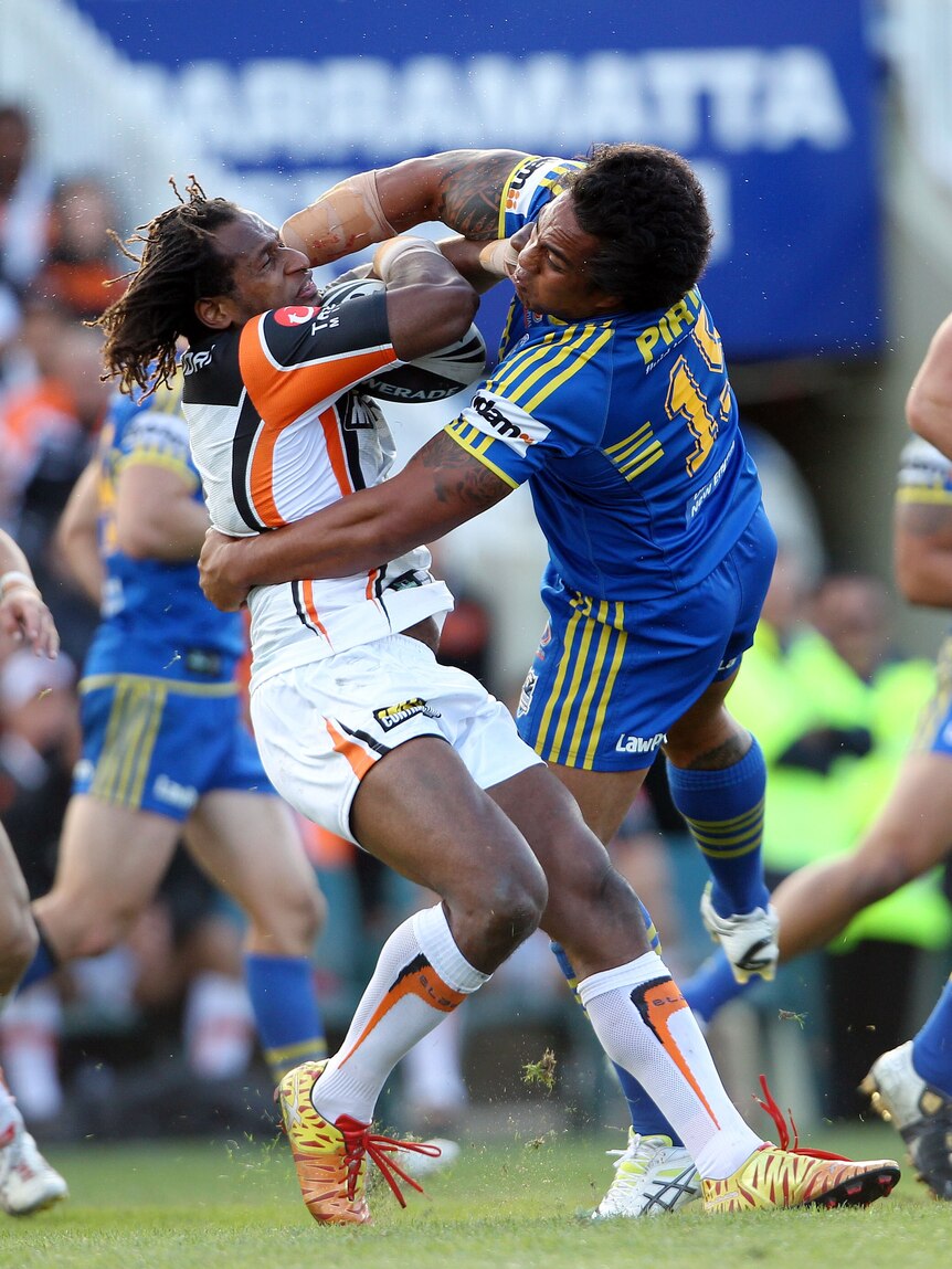 Terrific tussle ... just one point separated the Tigers and Eels