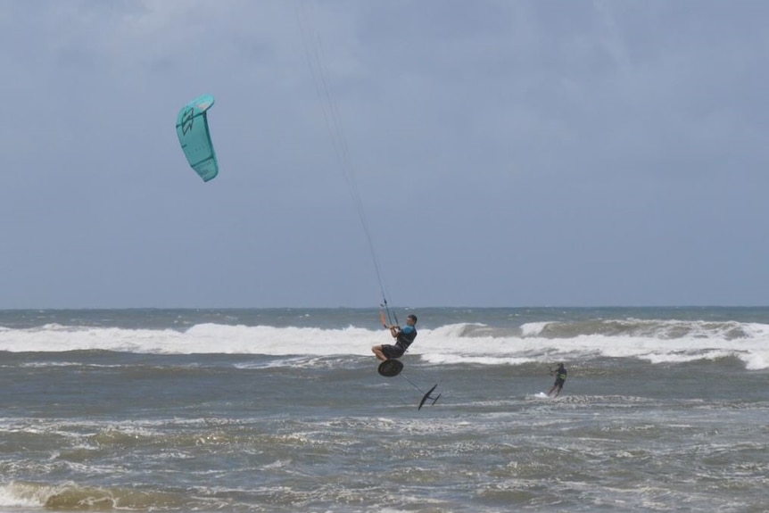 Kite Surfer Simon Jeaffreson was out in the big surf on Saturday.