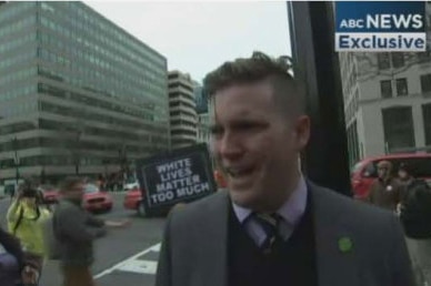 Richard Spencer stands in front of the camera being interviewed by Zoe Daniel.