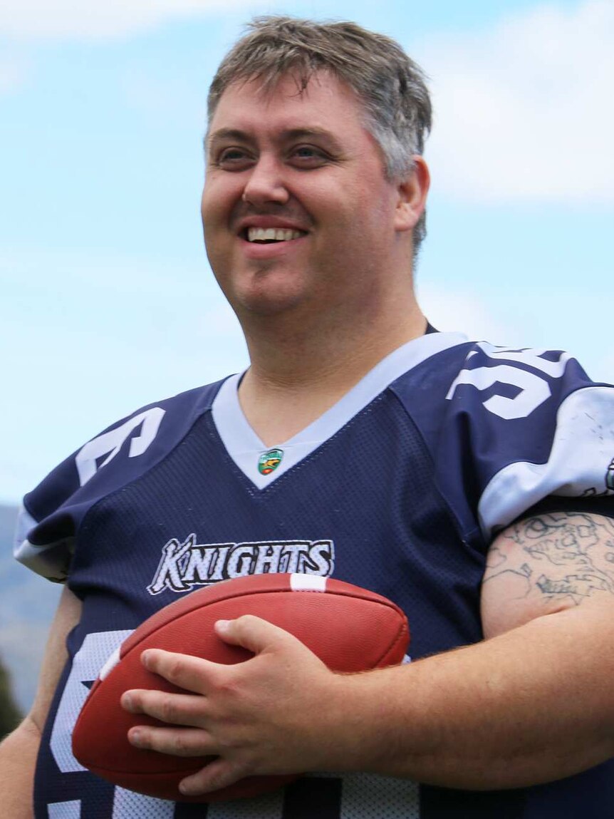 Glenn Nelson, who lost half his bodyweight to play with Knights Gridiron Club, Hobart November 2016.