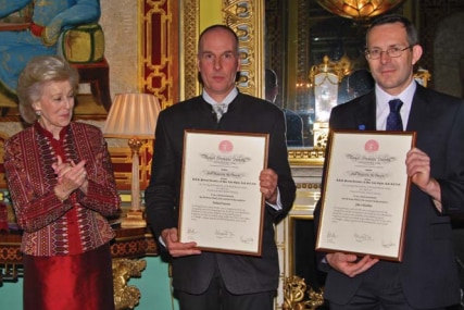 Stanton and Volanthen receive their awards from the Royal Humane Society.