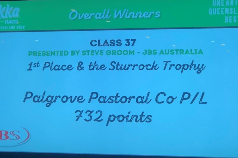 A screen showing Palgrove Pastroal winning the Sturrock Trophy as part of the RNA's Paddock to Palate competition.