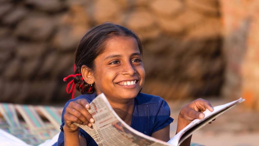 Girl with homework book