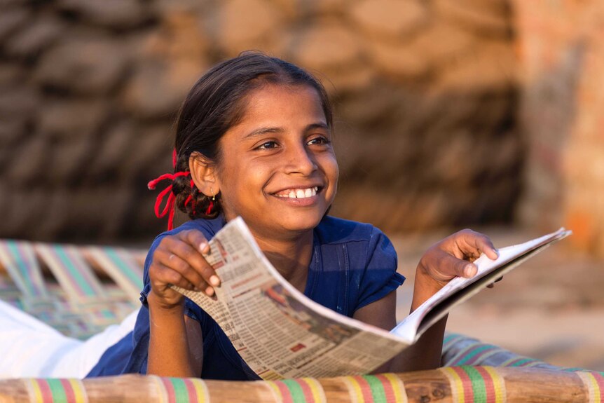 Girl with homework book