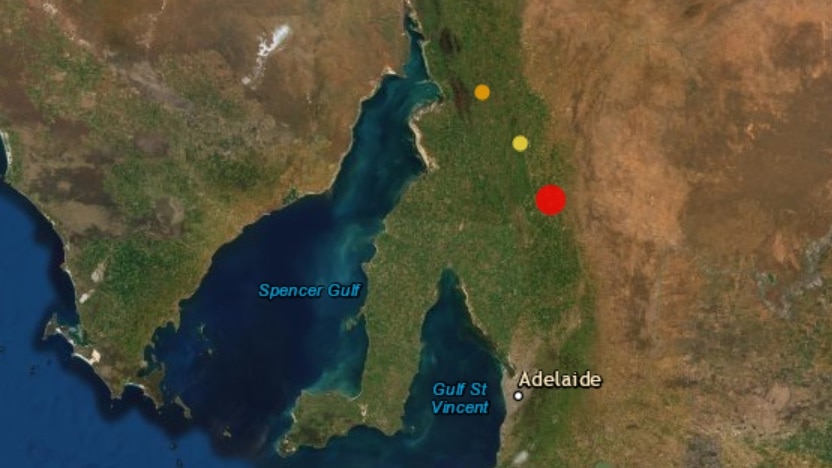 A map of southern South Australia with a red dot at Burra