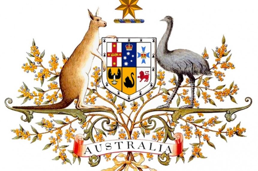 An image of the Commonwealth Coat of Arms, depicting symbols of Australia's six states.