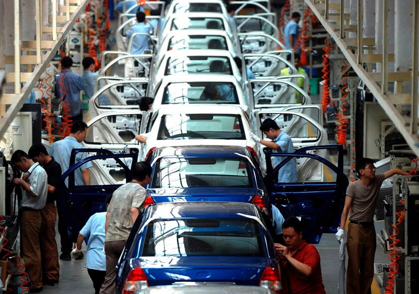 A car factory assembly line.