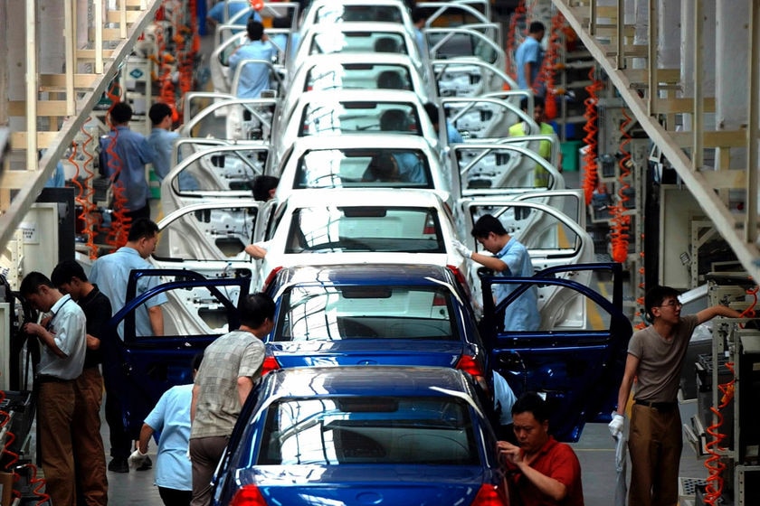 A car factory assembly line.