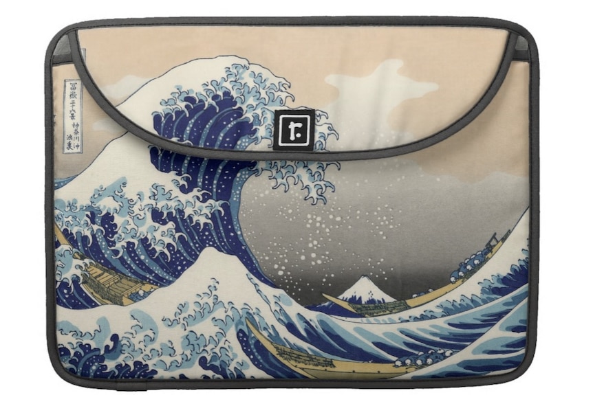 The wave features on a laptop case for sale online.