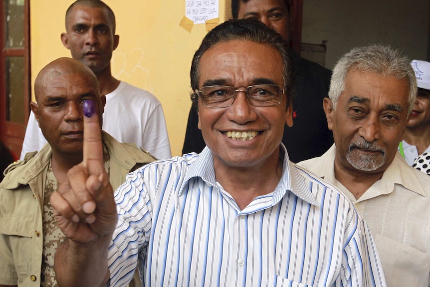 Presidential candidate Francisco Guterres votes at a polling station in Dili, East Timor.